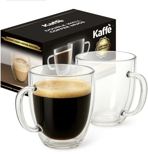 Kaffe 16oz glass coffee mugs - 16oz,